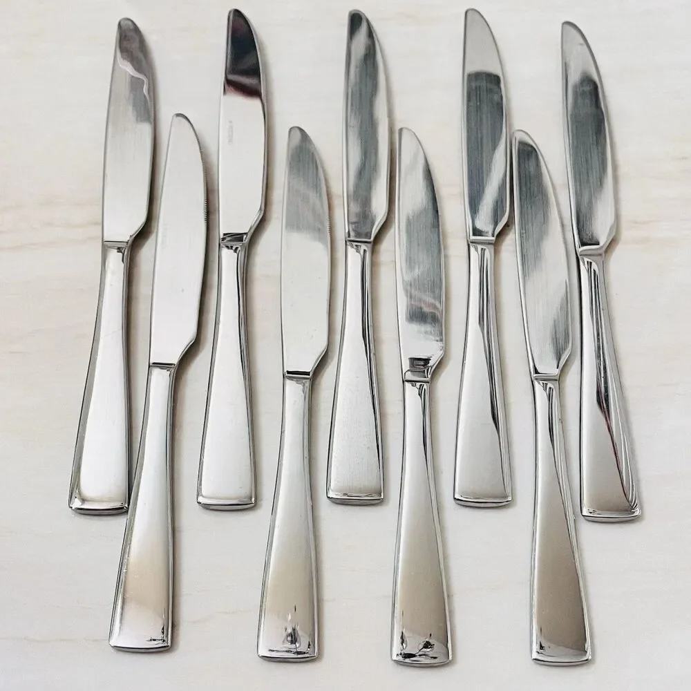 9pc ONEIDA OHS497 Dinner Knife 9 1/2” Stainless Ridged Heel Flat Tip Glossy